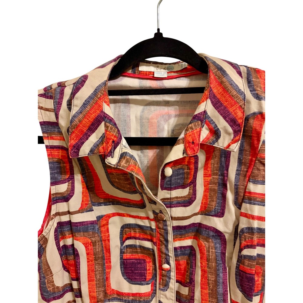 Boden Retro Geometric Print Sleeveless Button Front Dress Size L - Picture 5 of 9